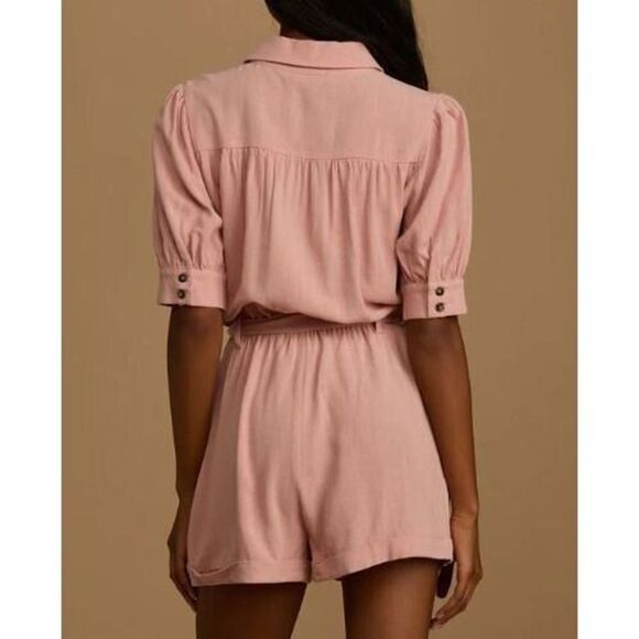 Lulus Women's Sz XL Blush Pink Adventure Ready Puff Sleeve Button-Up Romper - Picture 2 of 7